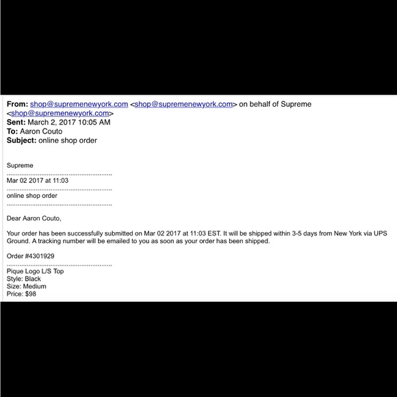 Supreme black Pique Logo long sleeve top SS17 size M - Picture 5 of 8